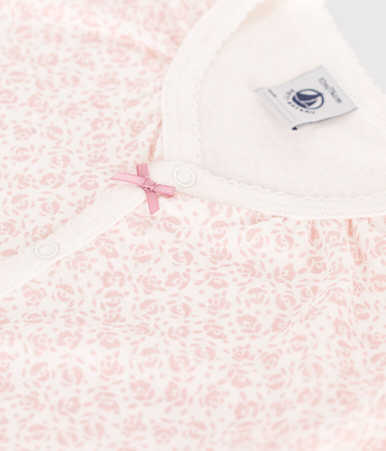 Tuta corta in cotone a fiori neonato bianco/rosa