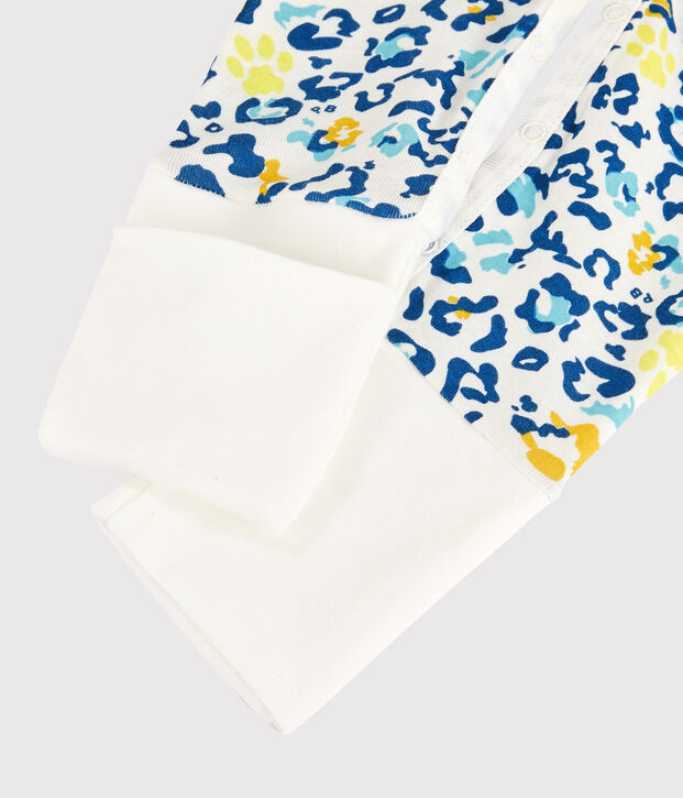 Tutina pigiama con piedi staccabili beb&egrave; fosforescente fantasia pantera in cotone bianco/multicolore
