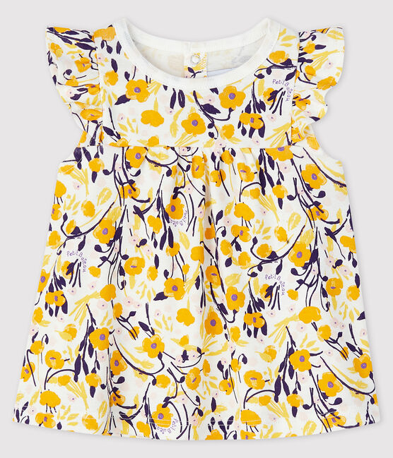 Blusa manica corta bebè femmina bianco MARSHMALLOW/bianco MULTICO