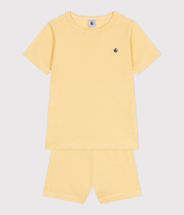 Pigiama corto in cotone a righe bambino giallo/bianco