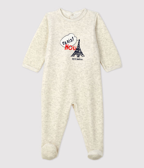 Tutina pigiama bebè tinta unita beige in ciniglia beige MONTELIMAR CHINE