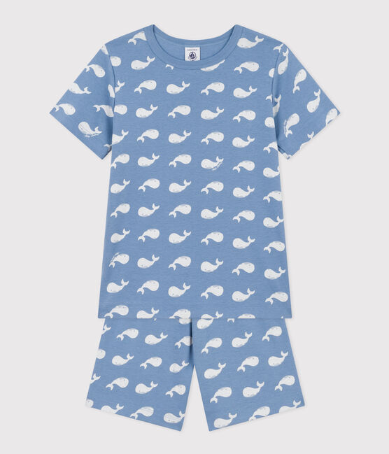 Pigiama short in cotone fantasia balena bambino blu BEACH/ MARSHMALLOW