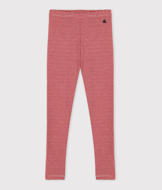 Leggings in tubique bambina rosso/beige
