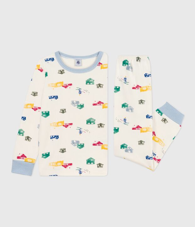 Pigiama bambino in tessuto felpato con baite stampate ecru/multicolore