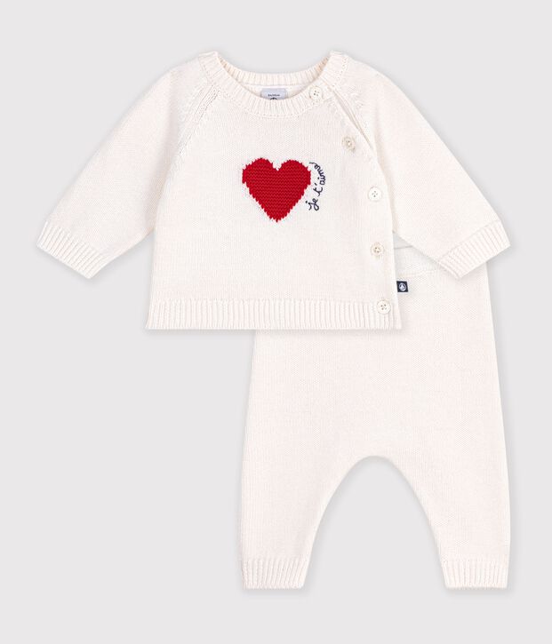 Completo in maglia jacquard con cuore neonato rosso/rosso