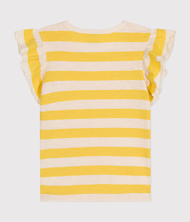 T-shirt bambina a righe in jersey fiammato giallo/ecru