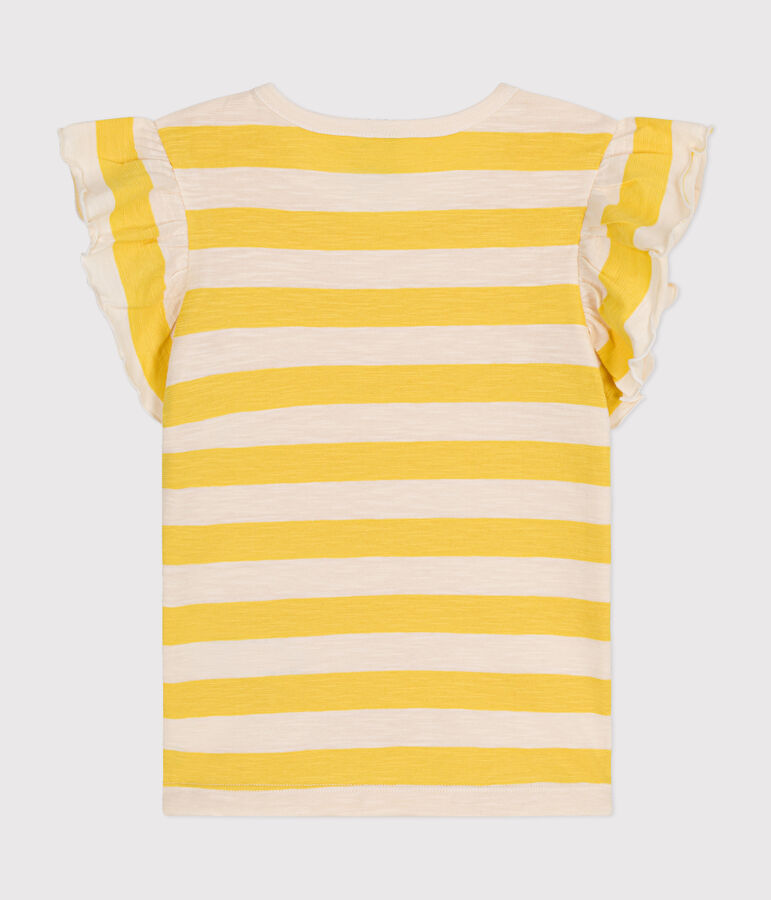T-shirt bambina a righe in jersey fiammato giallo/ecru