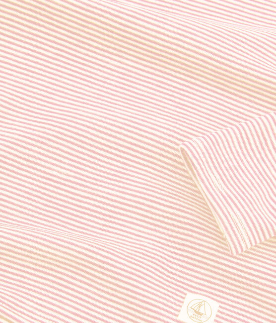T-shirt a maniche lunghe millerighe in lana e cotone rosa CHARME/bianco MARSHMALLOW