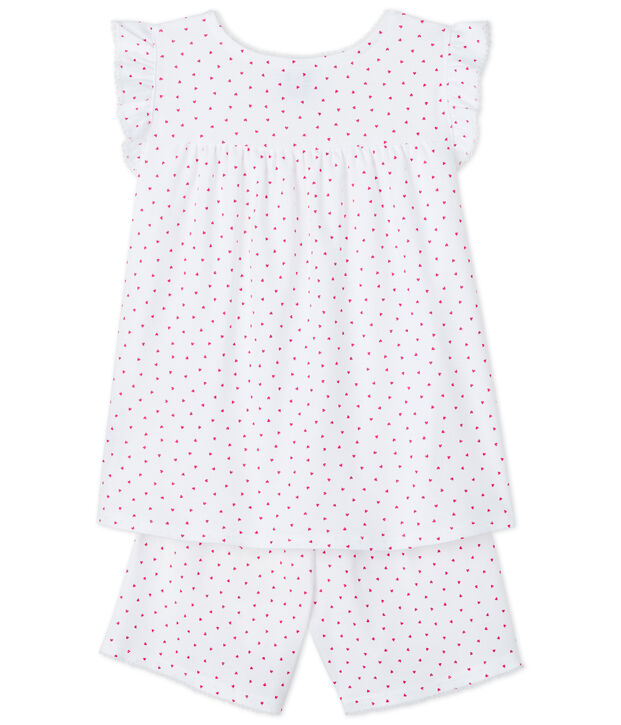 Pigiama corto rosa bambina a costine bianco/rosa