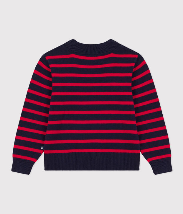 Maglione alla marinara in lana e cotone bambino unisex blu/rosso