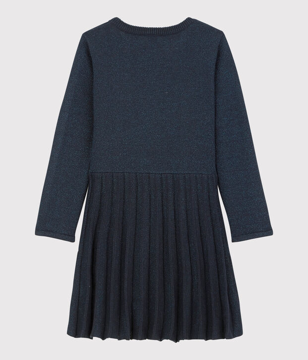 Abito bambina a maniche lunghe in cotone blu