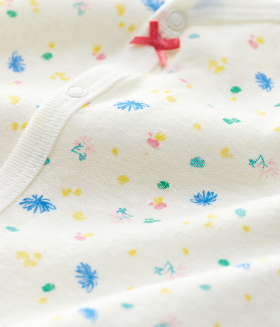 Tuta corta a fiorellini bebè in cotone e lino bianco MARSHMALLOW/bianco MULTICO
