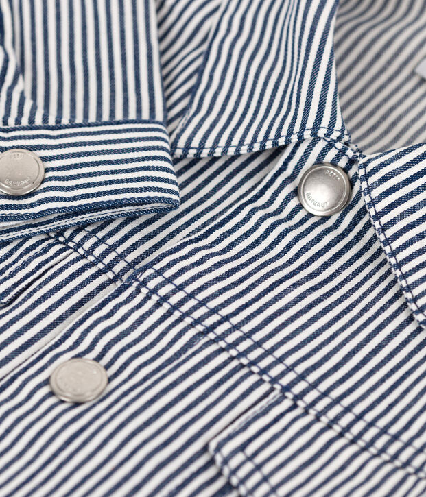 Giacca in tela di cotone a righe bambina blu/bianco
