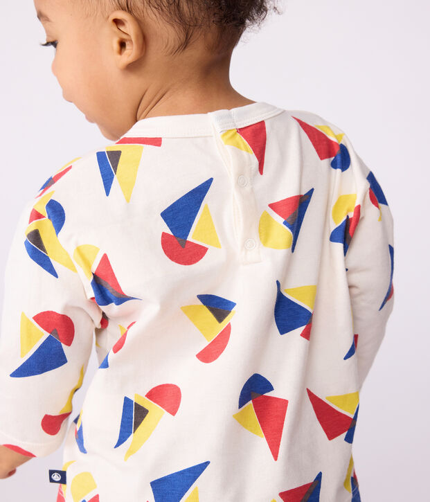 T-shirt a maniche lunghe in cotone con barche stampate neonato ecru/multicolore