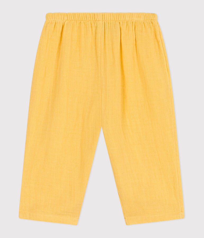 Pantaloni in garza di cotone tinta unita neonato giallo ORGE
