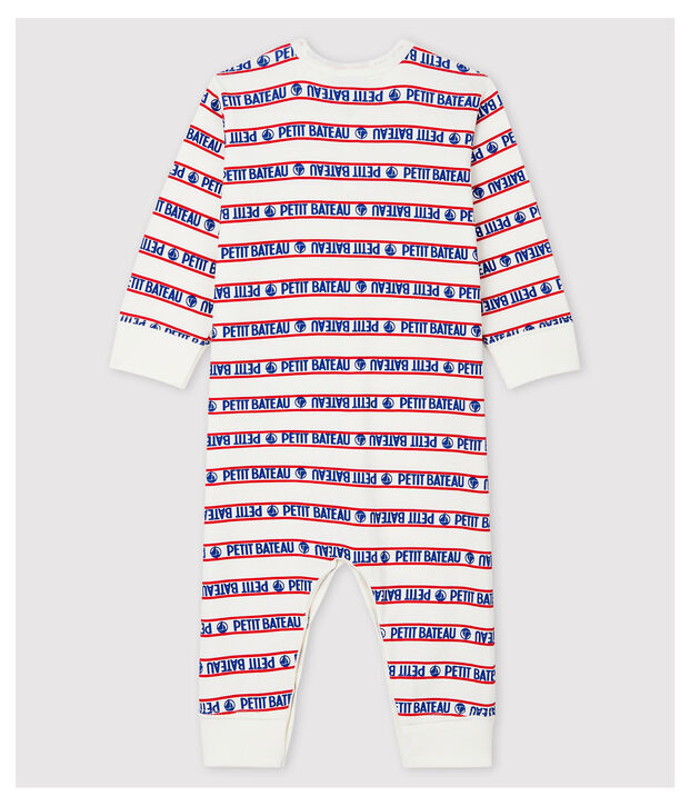 Tutina pigiama senza piedi Petit Bateau beb&egrave; in costina bianco/multicolore
