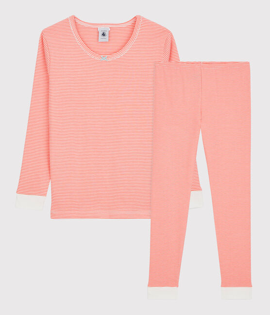 Pigiama snugfit bambina millerighe in cotone rosa PEACHY/bianco MARSHMALLOW