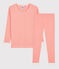 Pigiama snugfit bambina millerighe in cotone rosa PEACHY/bianco MARSHMALLOW