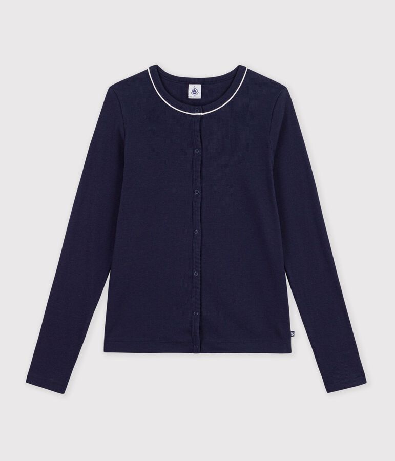 Cardigan in cotone tinta unita donna blu