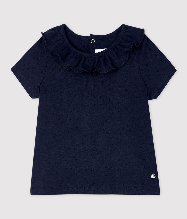 Blusa traforata manica corta in cotone beb&egrave; femmina blu SMOKING
