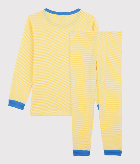 Pigiama bambina/bambino rigato millerighe in cotone biologico giallo ORGE/bianco MARSHMALLOW