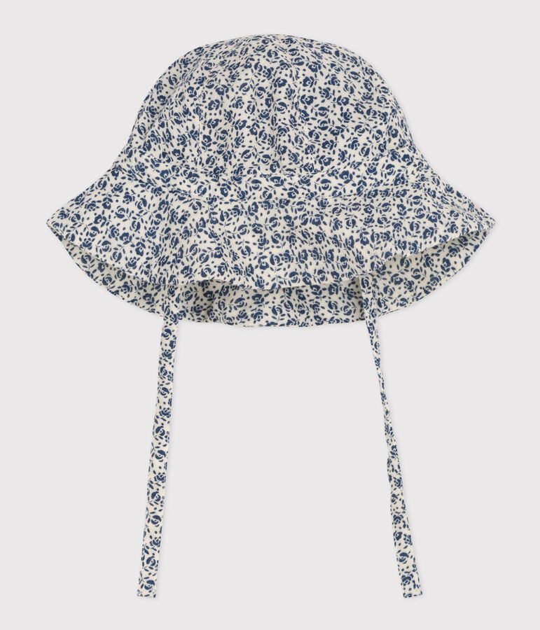 Cappellino in garza di cotone a fiori blu beb&egrave; femmina AVALANCHE/ INCOGNITO