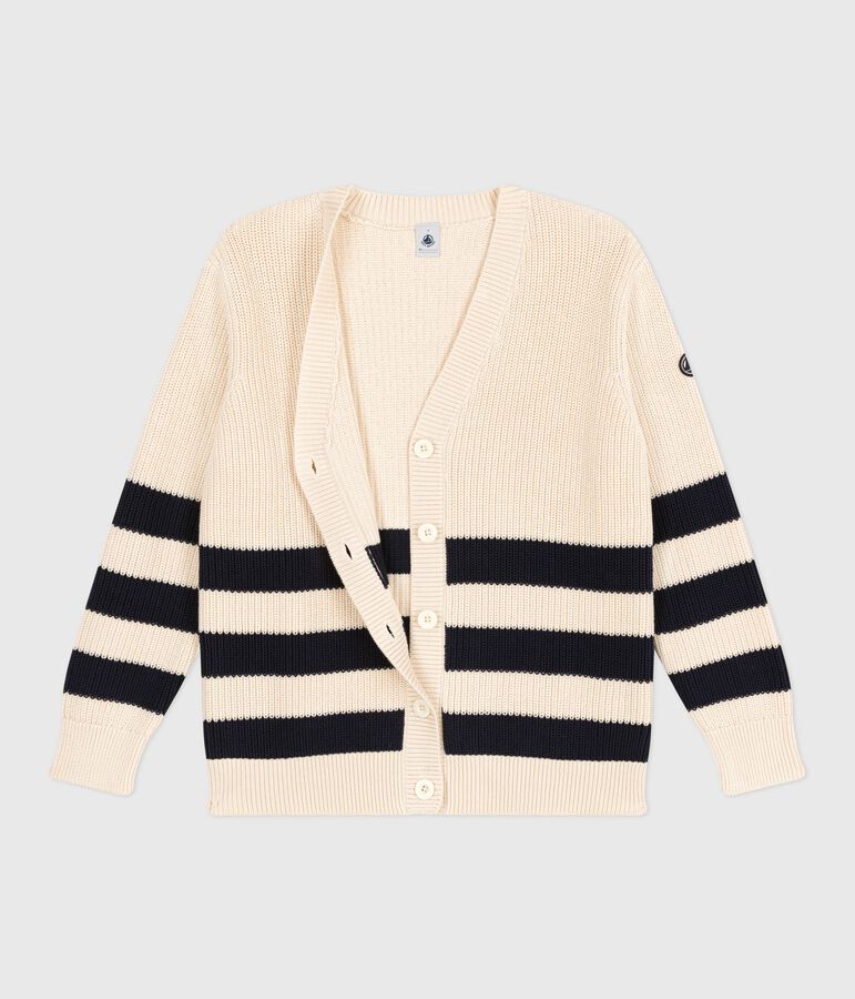 Cardigan in cotone a righe donna ecru/blu