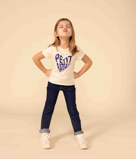 T-shirt a maniche corte in cotone bambina ecru AVALANCHE