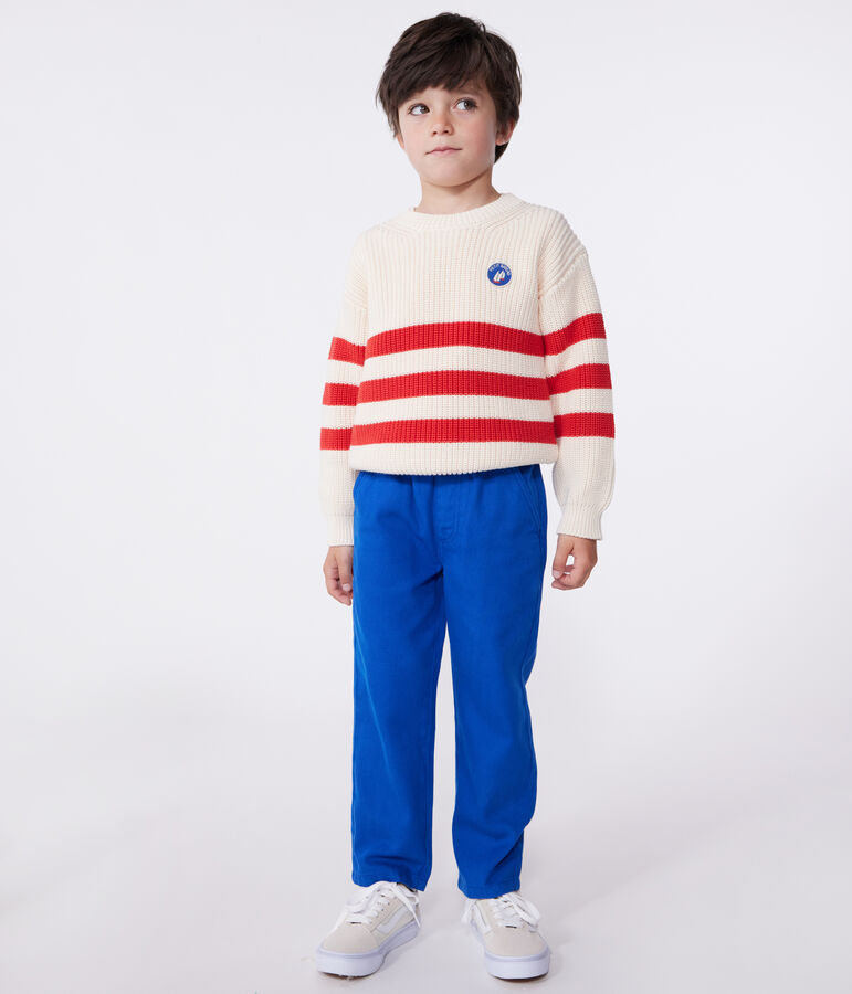 Pullover in cotone a righe bambino ecru/rosso