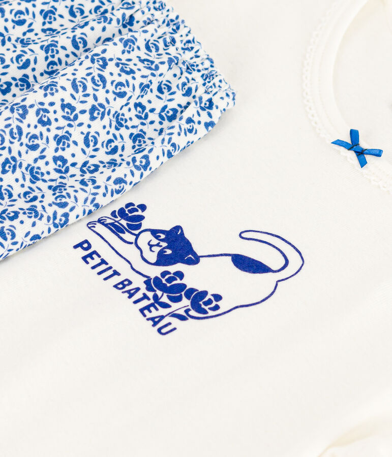 Pigiama shorts in cotone bambina bianco/blu