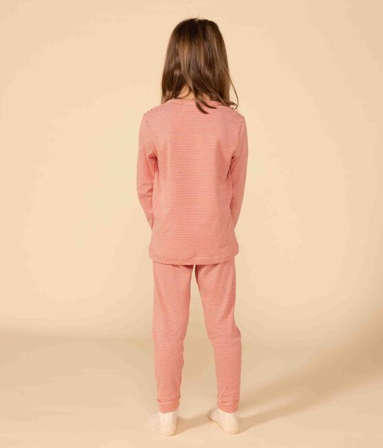 Pigiama a righe bambino unisex in cotone arancione OURSIN/bianco MARSHMALLOW