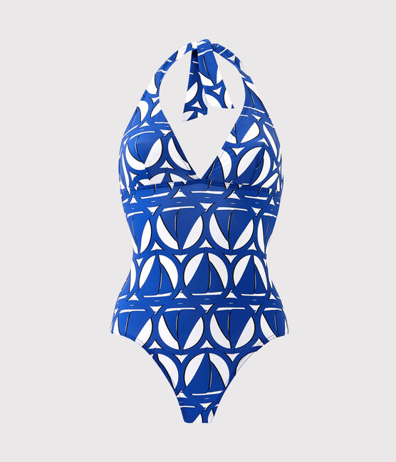 Costume da bagno donna intero stampato bianco MARSHMALLOW/blu PERSE/ MULTICO