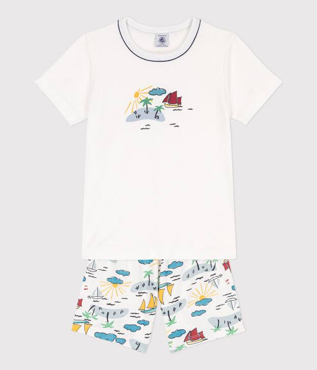 Pigiama corto esploratore in cotone bambino unisex bianco/multicolore