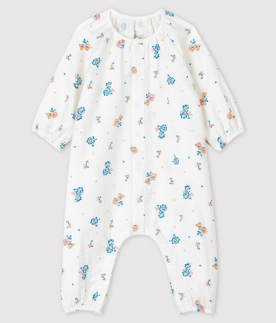 Tutina corta neonata a costine bianco MARSHMALLOW/bianco MULTICO