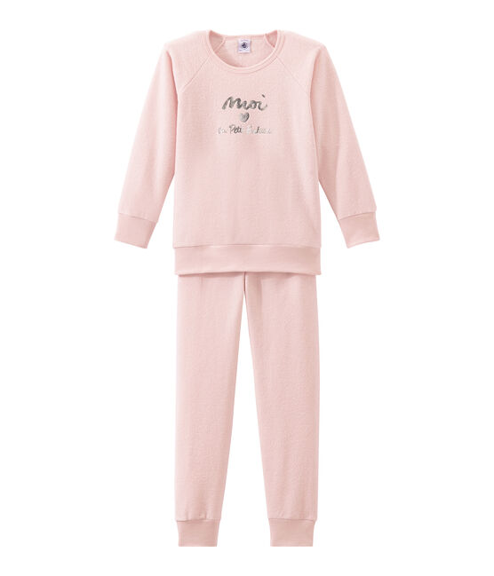 Pigiama per bambina molto caldo in spugna grattata rosa JOLI