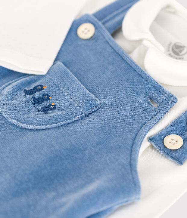 Completo con salopette beb&egrave; in velluto blu