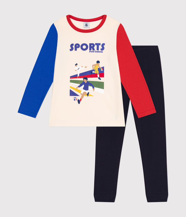Pigiama in cotone a tinta unita multi sport bambino blu/multicolore