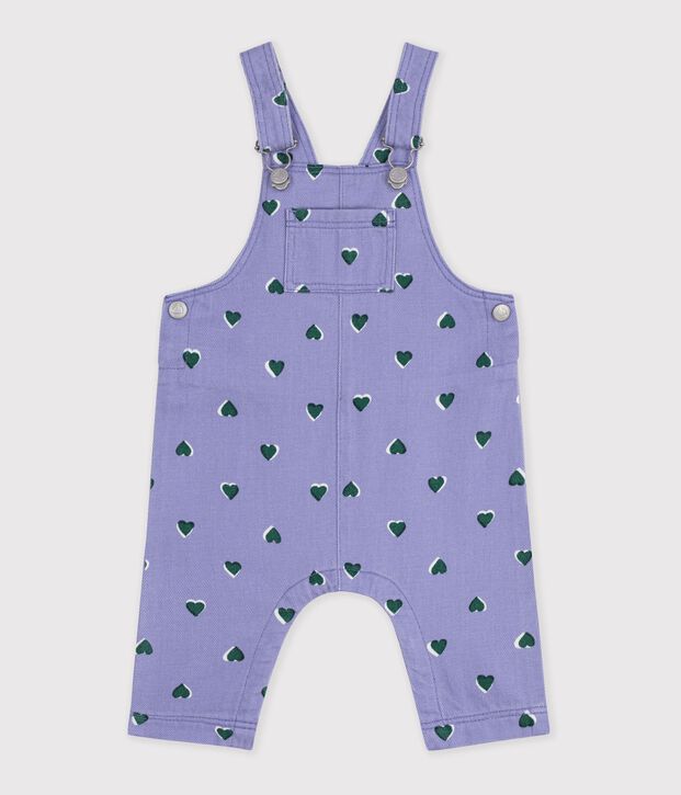 Salopette lunga in serge con stampa a cuori neonata viola/multicolore
