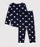 Pigiama bambina/bambino fantasia a cuori in molleton blu SMOKING/bianco MARSHMALLOW
