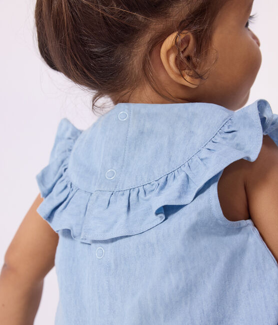 Blusa senza maniche in chambray di cotone ricamato neonato blu BLEU CLAIR