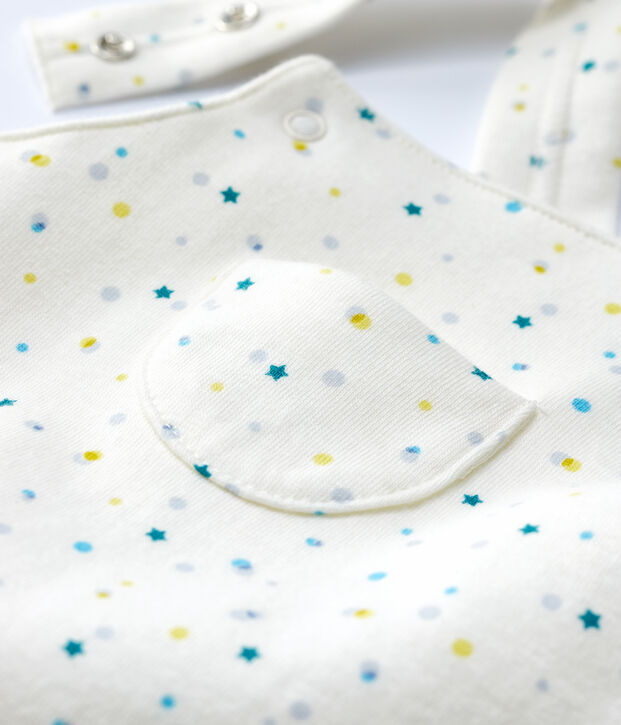 Tuta corta beb&egrave; in jersey double face di cotone biologico bianco/multicolore