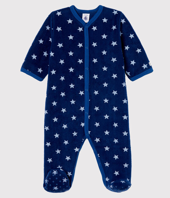 Tutina imbottita a stelle bebé in pile blu MEDIEVAL/bianco MARSHMALLOW