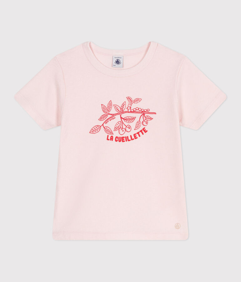 T-shirt a maniche corte in cotone con stampa bambina rosa