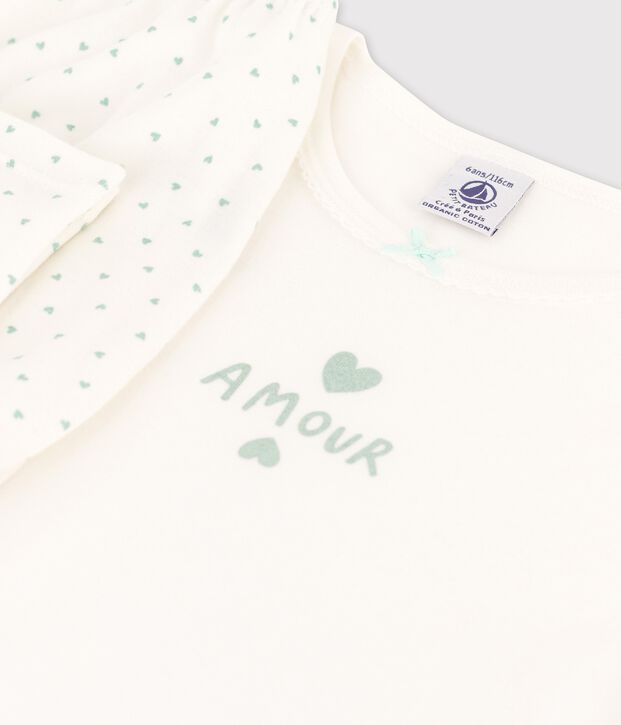 Pigiama cuoricini bambina in cotone bianco/verde