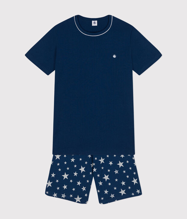 Pigiama short in cotone junior blu/bianco