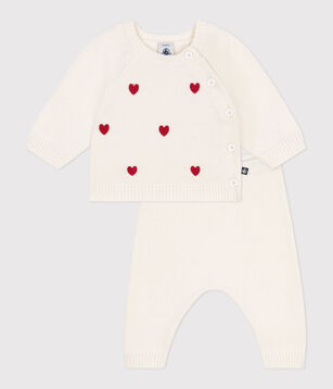 Set 2 pezzi in maglia con cuori ricamati neonato rosso/rosso