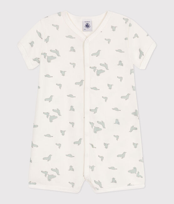 Tutina corta in cotone con foche neonato bianco MARSHMALLOW/bianco MULTICO