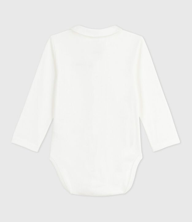 Body per neonato in cotone tinta unita con colletto ricamato bianco/rosso