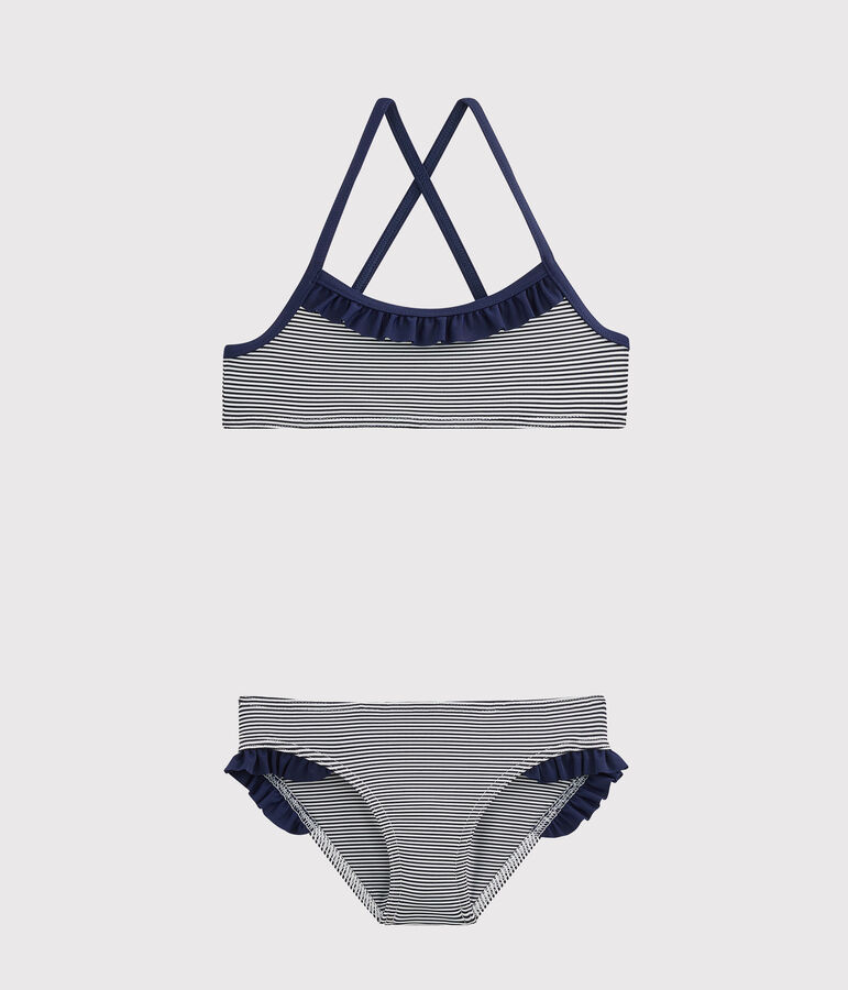 Costume da bagno bambina blu ABYSSE/bianco LAIT