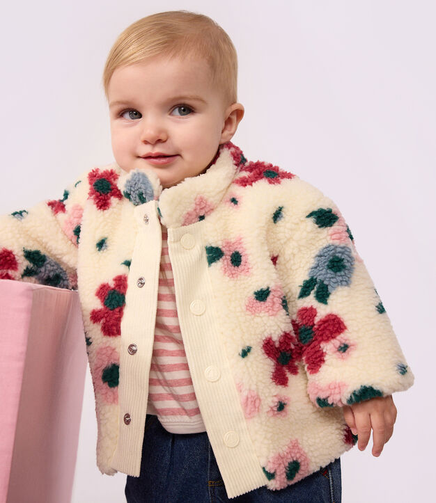 Cappotto imbottito in sherpa con stampa a fiori neonato ecru/multicolore